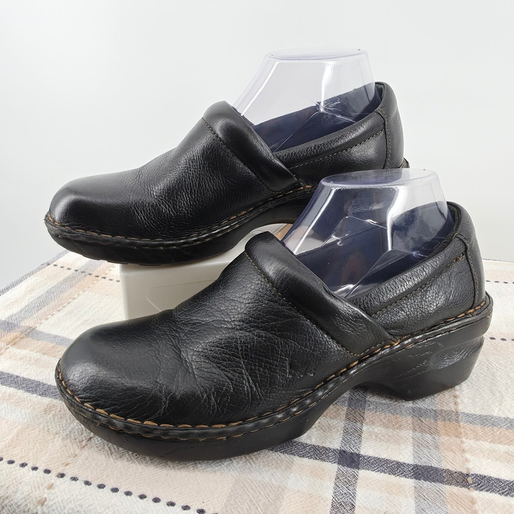 B.O.C. Born Concept Women's Black Leather Clogs Slip On Shoes Size 9.5